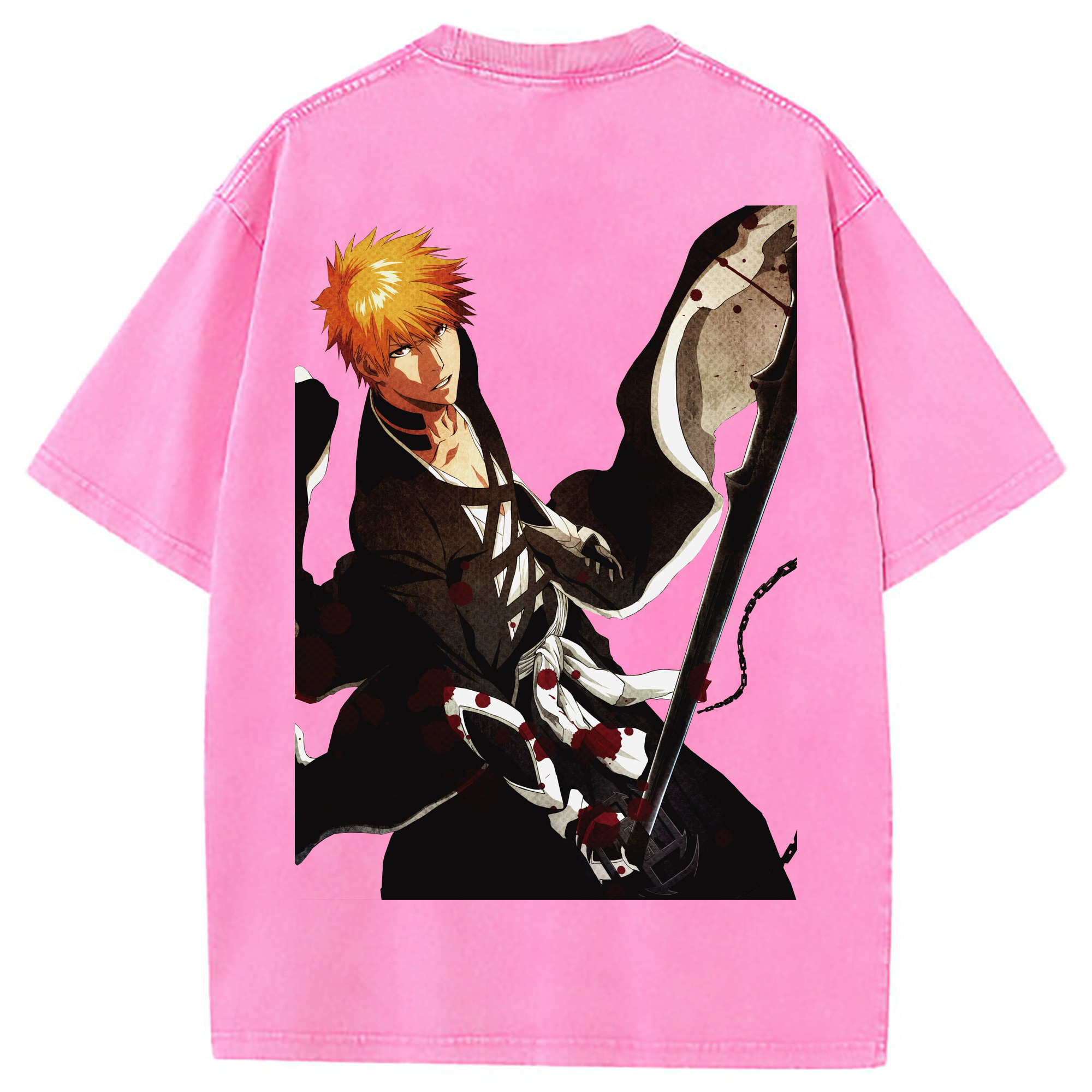 （画像用） ブリーチ 黒崎一護（くろさき いちご）BLEACH Kurosaki Ichigo 綿100% ヴィンテージ風 半袖Tシャツ（背面プリント）